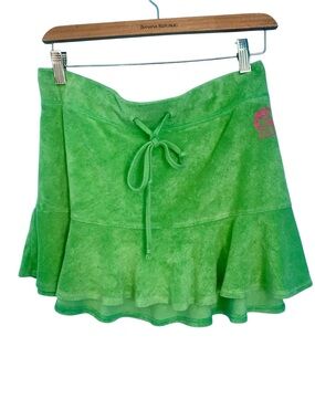 VTG Mossimo Lime Green Terry Cloth Micro Mini Skirt Ruffle Hem Size L